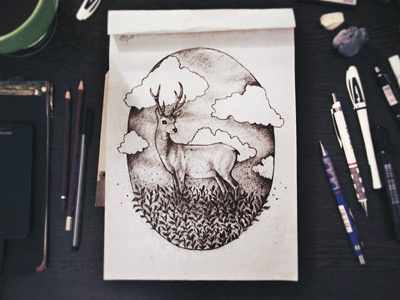 Deer clouds deer drawing sketch
