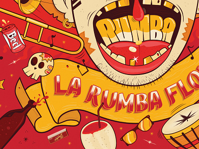 Caratula La Rumba Cuadrada crazy grafitti illustration ilustración instrumentos loco music musica pachanga party style wine