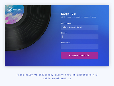 "Waxed" Sign Up Page animation dailyui 001 design illustration minimal ui ux vinyl web website