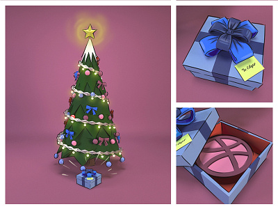 Hello Dribbble 3d christmas debut first gift hello invite low poly