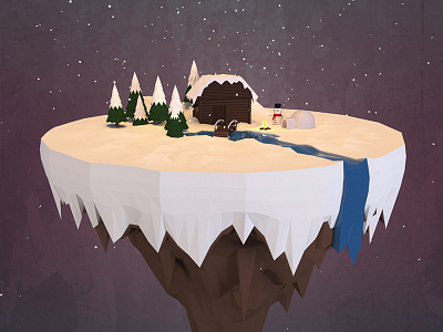 Isometric Winter 3d christmas isometric low poly modeling snow winter