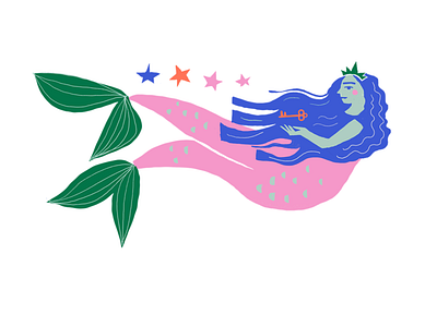 siren illustrate illustration mermaid mural mural art mural design procreate siren starbucks stars