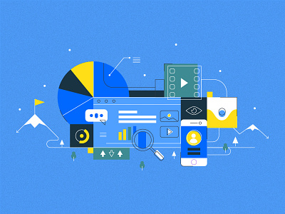 Visual Content Galore blue clean content content marketing flat icon illustrations simple tech technology visual