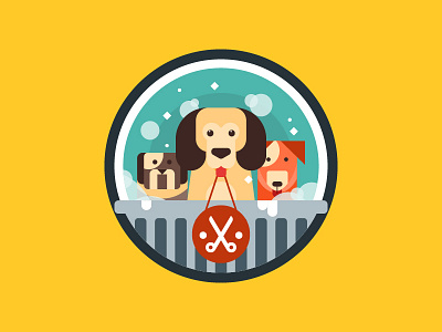 Beginner Pet Grooming Course Badge animal badge blue clean dog flat grooming husky illustrator pet simple vector