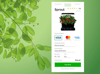 Hydroponic Product Credit Card Checkout credit card checkout dailyui dailyui 002 design gardening ui ui ux uidesign visual design