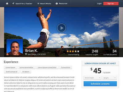 Profile page exploration 2 blue button cta feedback profile red reviews ui ux video volleyball website