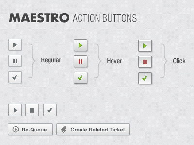 CRM Buttons buttons check click crm hover pause play ticket ui