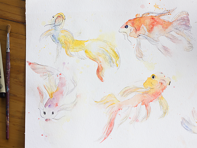 Coy colourful fishy handmade illustration koi oceanlife painting sea critters watercolour