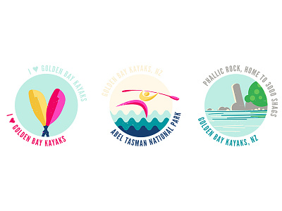 Golden Bay Kayaks Stickers design illustration kayaking shag rock