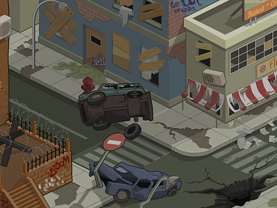 Postapocalyptic city city concept game isometric zombie