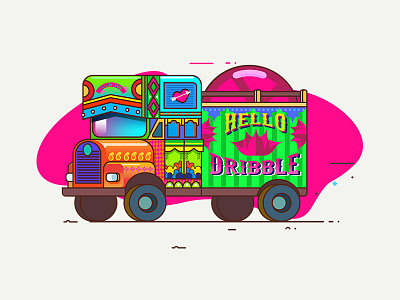 Hello Dribble colors debut illustration india vehicle