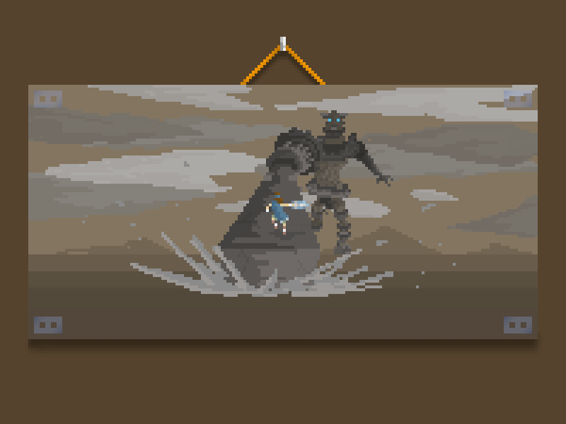 Shadow of the colossus pixel art with gridlines by