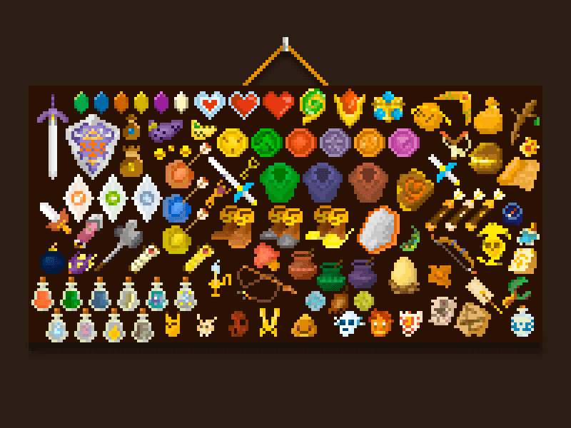 [Full inventory - Ocarina of Time] inventory items menu pixel pixelart videogames zelda