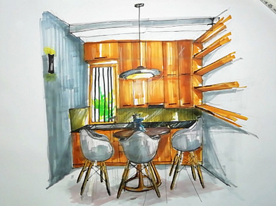 Interior Conecpt Drawing- Dining Room concept drawings concept sketches contemparary interior dining room dining room concept flat marker drawings interior design interior designer interior drawings interior sketch sketching space planing