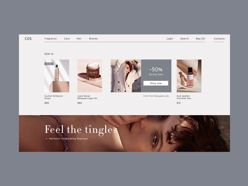 Cosmetics Store COS Homepage Animation animation beauty consept cosmetics design e commerce gif grid homepage interaction interface layout motion shop typography ui ux web website