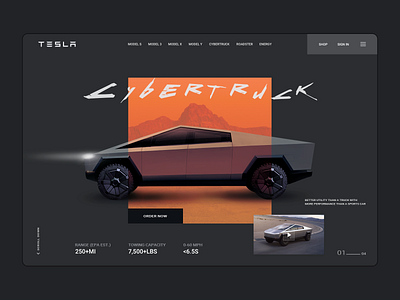 Tesla Cybertruck | Main Page Concept | Dark Mode app car cybertruck design mars minimal simple tesla ui vehicle web webdesign