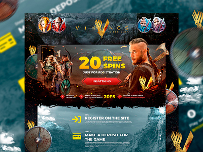 Landing page "Vikings" casino design gambling game graphic design illustration landing page online casino poker slots web web design