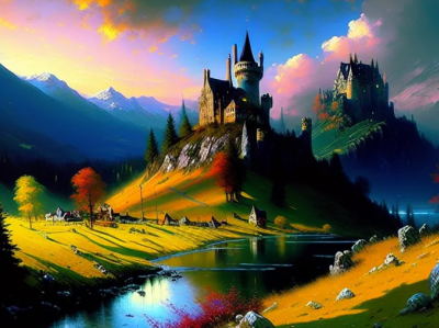 Fantasy Landscape - Castles on Hill cg art digital art fantasy landscape graphic design oil digital art