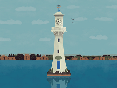 Roath Park Lighthouse cardiff illustration lake lighthouse painting park photoshop teal victorian wales winter