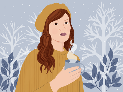 Frosty 2d beautiful challenge character characterdesign coffee cold digital drawing dtyis illustration mustard painting plants portrait snow tea winter woman yellow