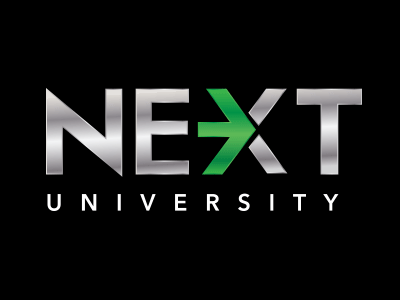 Next Univ Logo Design green logo silver