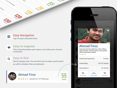 Contractor finder iOS7 App Design app design contacts finder flat ios7 iphone list mobile app pop up search result ui ux