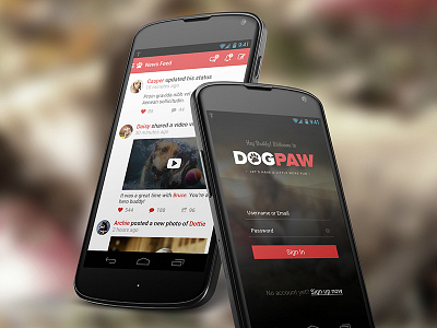 Android Social App for Dog Owners android dog flat login mobile app news feed social