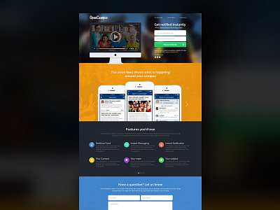 Landing Page for iPhone App clean features flat landing page theme design video web design