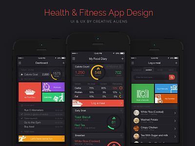 Health and Fitness App Design counter dashboard diet fitness flat food health ios7 mobile app report log