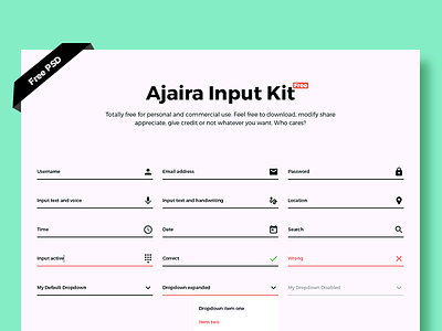 Ajaira Free Input Kit download dropdown flat free freebie freebies input input field minimal ui kit