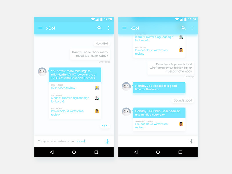 xBot AI Personal Assistant assistant android ux ui calendar chat bot bot chat ai