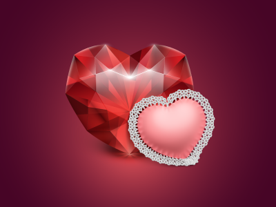 Melodrama diamond heart lace red ruby stone vector