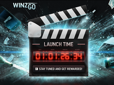 WinzGo action advertisement countdown counter data display gifts illustrations logo parallax prizes slapstick cinema startup timer video watch website