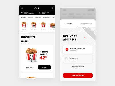 KFC APP - Product list & address view app delivery app fastfood food and drink food app kfc mobile mobile app mobile app design mobile ui order app ui ux
