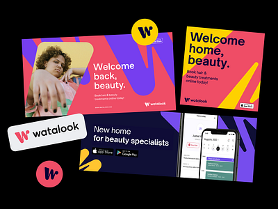 Watalook Brand Identity b2b b2c booking app brand identity branding agency branding design colorful expressive identitydesign platform purple red saas startup logo w logo