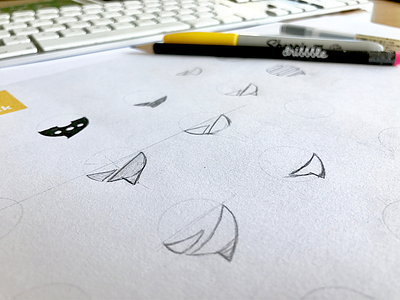 Sketching process circle dribbble idea logo design mark paper sketch startup yellow