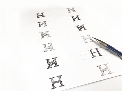 H monogram sketches geometrical h monogram exploration highland park handmade in progress letter minimal logo logotype luxury resort serif modern sketch pencil work villa