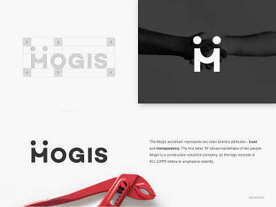 Mogis Wordmark awesome clever smart bold visual construct connection trust stability contruction company sweden custom wordmark logotype design guidelines branding idea iconic logo identity designer vilnius logo logo mark symbol logotype minimal out of the box pixel perfect developement process strategy positioning stockholm minimalism people symbol branding web perfect typography