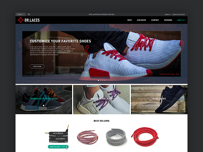 DR.LACES // HOMEPAGE darl ecommerce hero homepage hypebeast shoelaces uiux design