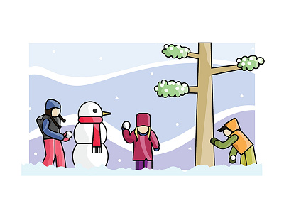 A Winter Scene cute design fun game geometric illustration kids playing simple snow vector winter