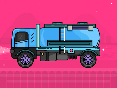 Truck - Day (9/31) - Daily Illustration Challenge blue challenge daily design illustration ladder light pink road travel truck vector