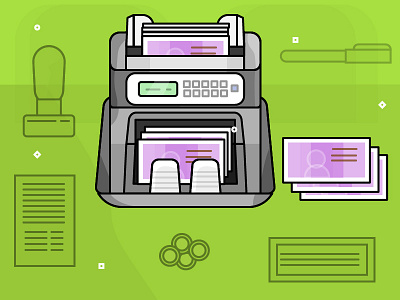 Money Counting Machine - Day 11/31 Daily Illustration Challenge bank business cash challenge corporate ecommerce finance form illustration machine money stamp