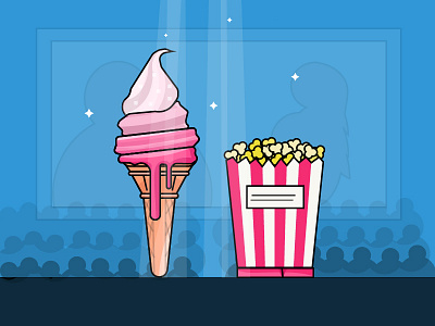 ice cream and popcorn - day 20/31 challenge cinema daily film food ice cream icecream illustration movie popcorn snacks theater