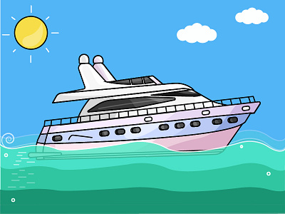 Luxury Yacht - Day 21/31 Daily Illustrations Challenge boat challenge clean cloud daily illustration sea ship sky sun white yacht