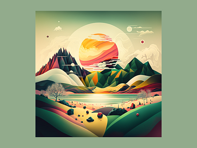 Sun rising through the mountains abstract design graphic design illustration landscape morning mountain rising sun