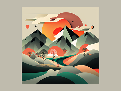 Happy New Year abstract design graphic design happy new year illustration landscape mountain sun