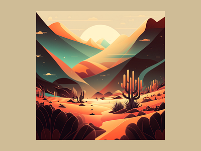 Sunset on the desert abstract desert design graphic design illustration landscape mountain sunset