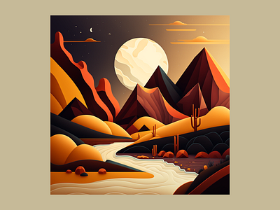 A stream of water in the desert like hope abstract desert design graphic design hope illustration landscape moon mountain stream