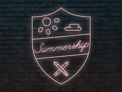 Summership badge cloud clouds internship light neon patch pen pencil pink summer sun