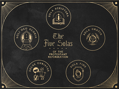 5 Solas of the Protestant Reformation bible christian christianity church faith god gold foil grace iconography illustration jesus lamb lamp protestant reformation reformed sola theology throne trinity